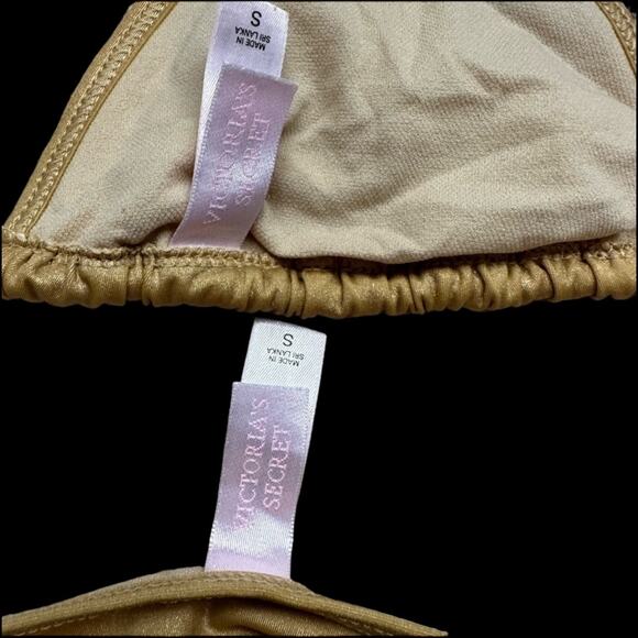 Worn Once Victoria’s Secret Gold Shimmer Side Tie Triangle Bikini Set Size Small - Picture 3 of 4